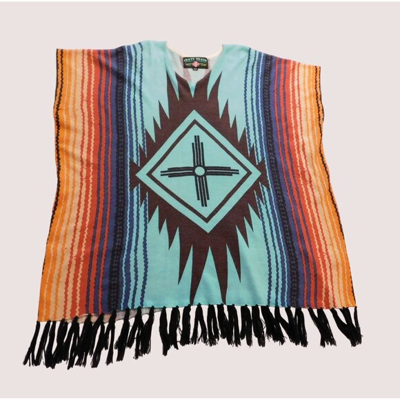 Crazy Train Poncho Womens Regular Colorful Knit Fringe Southwestern Sweater - Picture 4 of 8